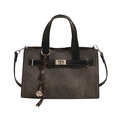 2025 minimalist dark grey tote bag with contrast black handles and silver swivel lock - Black without Pendant