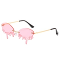 Chic pink drip-shaped rimless sunglasses with gold metal frame and sparkling studs - Ready Stock / Standard Gold Frame with Pink Lenses