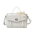Chic cream-white tote bag with envelope flap, silver twist lock and lace bow detail - Off White