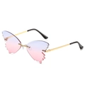 Butterfly rimless sunglasses with blue-pink gradient lenses and rhinestone trim - Ready Stock / Gold Frame Blue Pink