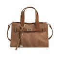 Grand sac cabas vintage en toile marron avec poignées en cuir et breloque cloche décorative - Brun Sans Pendentif