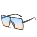 Oversized square sunglasses with blue-orange gradient lenses and gold rivet accents - Black Frame / Blue-Yellow Lens