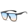 Oversize Flat-Top Sonnenbrille mit blau-orangefarbenem Verlauf und schwarzem Rahmen - Standardgröße / Schwarzer Rahmen / Blau-Gelbe Gläser