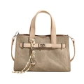 Sac fourre-tout kaki et crème minimaliste avec fermoir métallique et breloque tressée - Beige Sans Pendentif