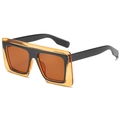 Square oversized sunglasses with dual-layer amber and black frames and tinted lenses - Yellow Tea and Black Frame Tea Lens