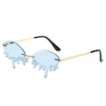 Light blue teardrop-shaped rimless sunglasses with silver rhinestones and gold metal frame - Ready Stock / Standard (Incl. 13% VAT) Gold Frame with Light Blue Lenses
