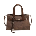 Sac fourre-tout vintage en cuir marron avec fermoir rotatif argenté et breloque - Café sans Pendentif