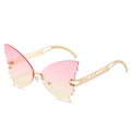 Chic butterfly rimless sunglasses with pink to yellow gradient lenses and metal frame - One Size / Gold Frame Pink-Yellow Gradient