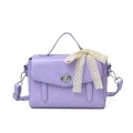Purple retro square crossbody bag with silver twist lock and cream lace bow detail - Purple