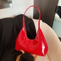 Vibrant red patent leather hobo underarm bag with glossy finish and sleek silhouette - Red