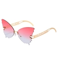 Oversized butterfly sunglasses with red-purple gradient lenses and gold frames - One Size / Gold Frame Pink Blue Gradient