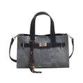 Sac fourre-tout en denim gris avec anses bleu foncé et breloque cloche décorative - Bleu Sans Pendentif