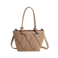 Elegant apricot quilted tote bag with diamond stitching and adjustable crossbody strap - Khaki