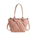 Pink quilted crossbody tote bag with adjustable shoulder strap and leather texture - Pink