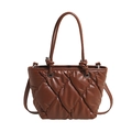 Brown quilted tote bag with padded rhombus pattern and unique knotted handle detail - Brown