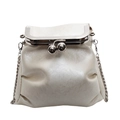 Sac bandoulière plissé blanc crème chic avec fermoir baiser argenté et bandoulière chaîne - Blanc Cassé