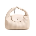 Chic pleated cream handbag with vertical stripes and silver key pendant detail - White