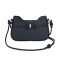 Minimalist black nylon shoulder bag with butterfly bow and silver buckle detail - Black