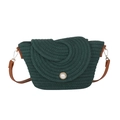 Sac bandoulière tissé à la main vert foncé avec boucle perle et sangle brune - Vert
