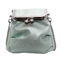 Mint green pleated crossbody bag with pearl finish and vintage silver chain strap - Green