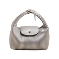 Chic silver pleated handbag with metallic finish and top handle for women - Silver