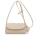 Borsa a tracolla in pelle color crema con testo dorato, ciondolo elefante e tracolla annodata - Bianco Sporco