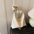 Chic cream white hobo bag with ruched handle and textured lychee leather finish - White