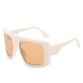 Oversized square beige sunglasses for women with orange amber tinted lenses - Ivory White Frame Tea Lens