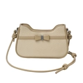 Minimalist straw weave baguette bag with leather trim and bow detail in beige - Khaki