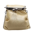 Chic off-white pleated crossbody bag with vintage silver metal frame and chain strap - Yellow
