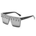 Square oversized sunglasses with black frame and dangling rhinestone fringe accents - Ready Stock / Standard (Incl. VAT) Black Frame with Silver Mirror Lens and White Rhinestones