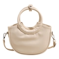 Minimalist beige half-moon saddle bag with a large circular handle and silver hardware - Off White