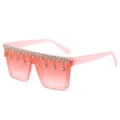 Pink oversized square sunglasses with rhinestone fringe and gradient lenses on white background - Ready Stock / Standard (Incl. 13% VAT) Pink Frame Double Pink White Rhinestones