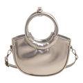 Silver metallic saddle bag with large round handle and crossbody strap, ins style - Silver