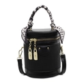 Sac seau noir en cuir tressé avec poignée foulard et bandoulière réglable - Noir