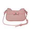 Minimalist light pink woven shoulder bag with leather bow and knotted strap detail - Pink