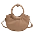 Beige crescent saddle bag with round top handle and adjustable shoulder strap - Khaki