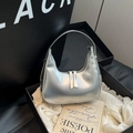 Silver mirror crescent hobo bag with sleek shoulder strap in a premium gift box - Silver