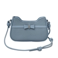 Minimalist blue-grey woven shoulder bag with 3D bow detail and thin knotted strap - Blue