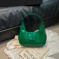 Minimalist bright green patent leather crescent hobo bag with high gloss finish - Green