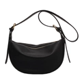 Klassische schwarze Halbmond-Handtasche aus Litchi-Leder mit goldenen Metallteilen - Schwarz