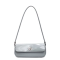 Borsa a spalla minimalista in pelle verniciata grigio chiaro con finitura lucida - Azzurro
