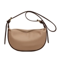 Schicke beige Halbmond-Tasche mit dunkelbraunem Besatz und verstellbarem Schultergurt - Khaki