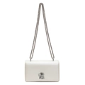 Elegant off-white chain bag with silk texture and silver keyhole clasp for women - Large / Off White
