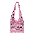 Borsa hobo punk rosa con rivetti tondi argento su finitura in morbida ecopelle - rosa acceso