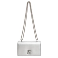 Silver textured leather chain bag with a unique metallic keyhole twist lock detail - Large / Silver
