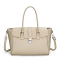 Borsa tote in pelle martellata beige con chiusura in metallo e tracolla regolabile - Bianco Sporco