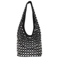 Borsa hobo nera alla moda con borchie argentate e manico tondo minimalista - Nero