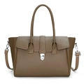Borsa tote in pelle martellata marrone con chiusura a goccia argento e tracolla - Cachi