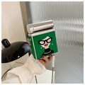 Green cartoon print crossbody bag with silver round handle and pearl chain strap - Green